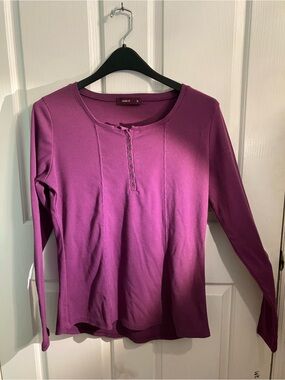 Doublju Women's Long-Sleeve Henley Top in Magenta